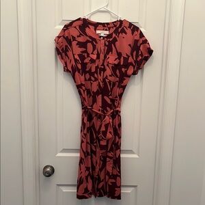 LOFT Pink and Maroon Dress with Tie